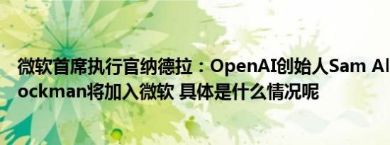 微软首席执行官纳德拉：OpenAI创始人Sam Altman和Brockman将加入微软 具体是什么情况呢