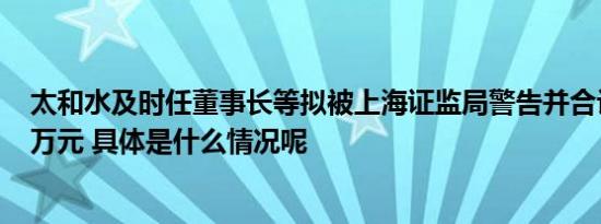 太和水及时任董事长等拟被上海证监局警告并合计罚款275万元 具体是什么情况呢