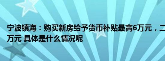 宁波镇海：购买新房给予货币补贴最高6万元，二手房最高4万元 具体是什么情况呢