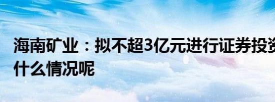 海南矿业：拟不超3亿元进行证券投资 具体是什么情况呢