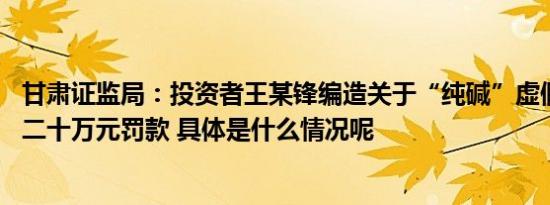 甘肃证监局：投资者王某锋编造关于“纯碱”虚假信息 处以二十万元罚款 具体是什么情况呢