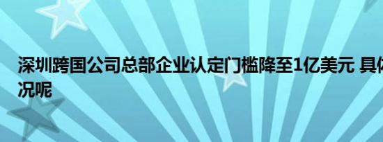 深圳跨国公司总部企业认定门槛降至1亿美元 具体是什么情况呢