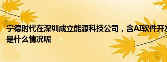 宁德时代在深圳成立能源科技公司，含AI软件开发业务 具体是什么情况呢