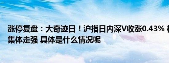 涨停复盘：大奇迹日！沪指日内深V收涨0.43% 权重股午后集体走强 具体是什么情况呢