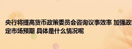 央行将提高货币政策委员会咨询议事效率 加强政策沟通、稳定市场预期 具体是什么情况呢