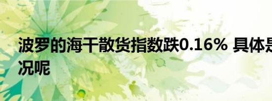 波罗的海干散货指数跌0.16% 具体是什么情况呢