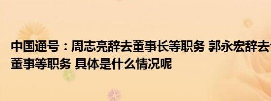 中国通号：周志亮辞去董事长等职务 郭永宏辞去公司非执行董事等职务 具体是什么情况呢