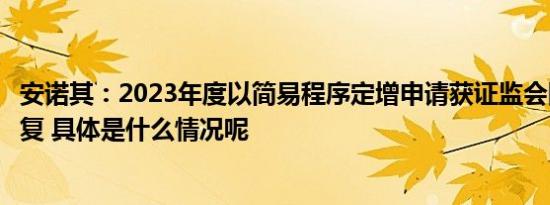 安诺其：2023年度以简易程序定增申请获证监会同意注册批复 具体是什么情况呢