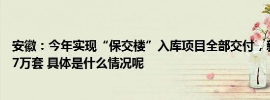 安徽：今年实现“保交楼”入库项目全部交付，新增保租房7万套 具体是什么情况呢