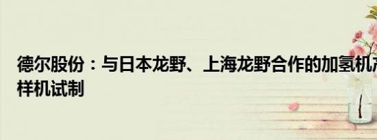 德尔股份：与日本龙野、上海龙野合作的加氢机产品已完成样机试制