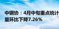 中钢协：4月中旬重点统计钢铁企业钢材库存量环比下降7.26%