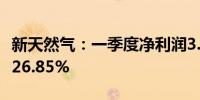 新天然气：一季度净利润3.32亿元 同比增长126.85%