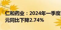 仁和药业：2024年一季度实现净利润1.77亿元同比下降2.74%