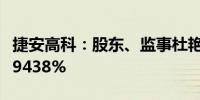 捷安高科：股东、监事杜艳齐拟减持不超过0.9438%