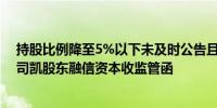 持股比例降至5%以下未及时公告且未停止卖出公司股票爱司凯股东融信资本收监管函