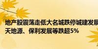 地产股震荡走低大名城跌停城建发展、滨江集团、中华企业、天地源、保利发展等跌超5%