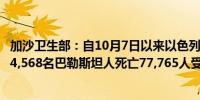 加沙卫生部：自10月7日以来以色列对加沙的军事进攻导致34,568名巴勒斯坦人死亡77,765人受伤