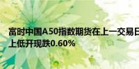 富时中国A50指数期货在上一交易日夜盘收跌0.53%的基础上低开现跌0.60%