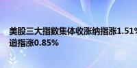 美股三大指数集体收涨纳指涨1.51%标普500指数涨0.91%道指涨0.85%