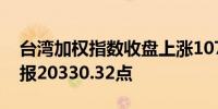 台湾加权指数收盘上涨107.88点涨幅0.53%报20330.32点