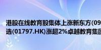 港股在线教育股集体上涨新东方(09901.HK)涨超6%东方甄选(01797.HK)涨超2%卓越教育集团(03978.HK)涨近1%