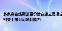 多条高铁线调整票价旨在建立灵活定价机制 专家：有望提升相关上市公司盈利能力