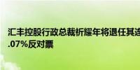 汇丰控股行政总裁祈耀年将退任其连任董事的决议被投下16.07%反对票