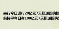 央行今日进行20亿元7天期逆回购操作中标利率为1.8%与此前持平今日有100亿元7天期逆回购到期