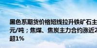 黑色系期货价格短线拉升铁矿石主力合约涨超2%现报891.5元/吨；焦煤、焦炭主力合约涨近2%螺纹、热卷主力合约涨超1%