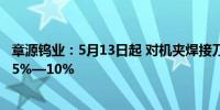 章源钨业：5月13日起 对机夹焊接刀片等合金产品价格上调5%—10%