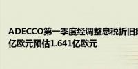 ADECCO第一季度经调整息税折旧摊销前利润(EBITA)1.57亿欧元预估1.641亿欧元