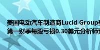 美国电动汽车制造商Lucid Group美股盘前跌超8%；公司第一财季每股亏损0.30美元分析师预期每股亏损0.25美元