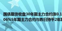 国债期货收盘30年期主力合约涨0.15%10年期主力合约涨0.06%5年期主力合约与昨日持平2年期主力合约跌0.02%