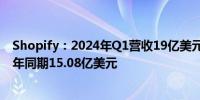 Shopify：2024年Q1营收19亿美元市场预期18.4亿美元去年同期15.08亿美元