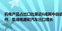 机电产品占出口比重近6成其中自动数据处理设备及其零部件、集成电路和汽车出口增长