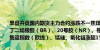 早盘开盘国内期货主力合约涨跌不一焦煤跌超2%焦炭、鸡蛋、豆油、丁二烯橡胶（BR）、20号胶（NR）、橡胶、棕榈油跌超1%涨幅方面集运指数（欧线）、锰硅、氧化铝涨超1%