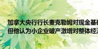 加拿大央行行长麦克勒姆对现金基础交易杠杆表示“担忧”但他认为小企业破产激增对整体经济影响不大