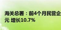 海关总署：前4个月民营企业进出口7.54万亿元 增长10.7%