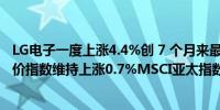 LG电子一度上涨4.4%创 7 个月来最大涨幅 韩国首尔综合股价指数维持上涨0.7%MSCI亚太指数上涨0.6%