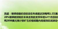 高盛：继续将铜价目标定在年底前达到每吨1.2万美元这意味着铜价将在当前水平上上涨20%继续看到铝价未来走势的支撑环境12个月目标价为每吨2700美元2025年均价为每吨2850美元预计铁矿石价格短期内将保持区间波动今年晚些时候将小幅下跌