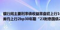 银行间主要利率债收益率盘初上行10年期及30年期国债活跃券均上行2bp30年期“23附息国债23”抵达2.6%关口