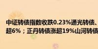 中证转债指数收跌0.23%通光转债、正裕转债、声讯转债跌超6%；正丹转债涨超19%山河转债涨超15%