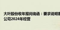 大叶股份收年报问询函：要求说明客户去库存是否仍将影响公司2024年经营