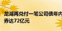 龙湖再兑付一笔公司债年内兑付或提前兑付债券达72亿元