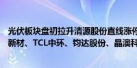 光伏板块盘初拉升清源股份直线涨停金刚光伏涨超10%宇邦新材、TCL中环、钧达股份、晶澳科技等跟涨