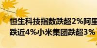 恒生科技指数跌超2%阿里巴巴跌近5%京东跌近4%小米集团跌超3%