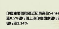 印度主要股指逼近纪录高位Sensex指数、Nifty 50指数均涨0.5%银行股上涨印度国家银行涨1.5%印度工业信贷投资银行涨1.14%