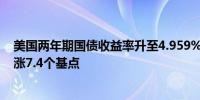 美国两年期国债收益率升至4.959%为5月2日以来最高日内涨7.4个基点