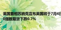 英国首相苏纳克宣布英国将于7月4日举行大选后英国富时100指数期货下跌0.7%