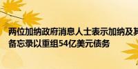 两位加纳政府消息人士表示加纳及其官方债权人已达成谅解备忘录以重组54亿美元债务